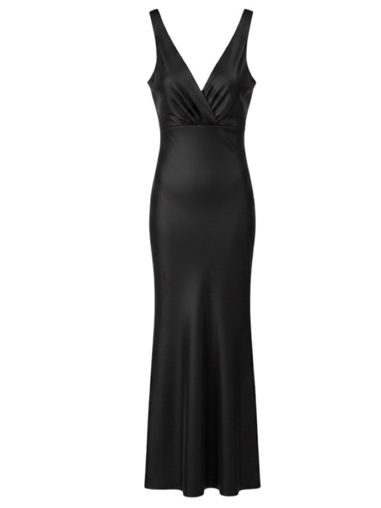 KHAITE Dresses & Skirts - KHAITE BLACK SLEEVELESS CROSS BACK SILK MIDI COCKTAIL DRESS